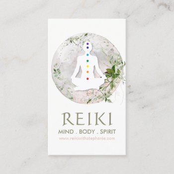 Magical Moon And Greenery Reiki Business Cards by colourfuldesigns at Zazzle