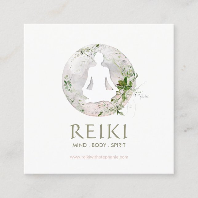 Magical Moon and Greenery Reiki Business Cards (Front)
