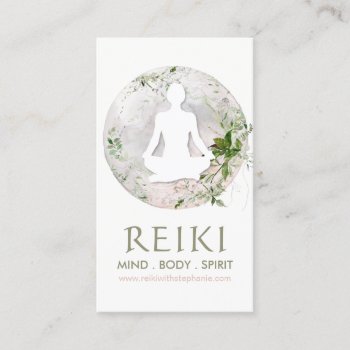 Magical Moon And Greenery Reiki Business Cards by colourfuldesigns at Zazzle