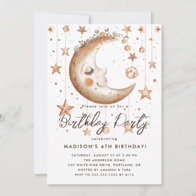 Magical Moon And Stars Birthday Party  Invitation (Front)