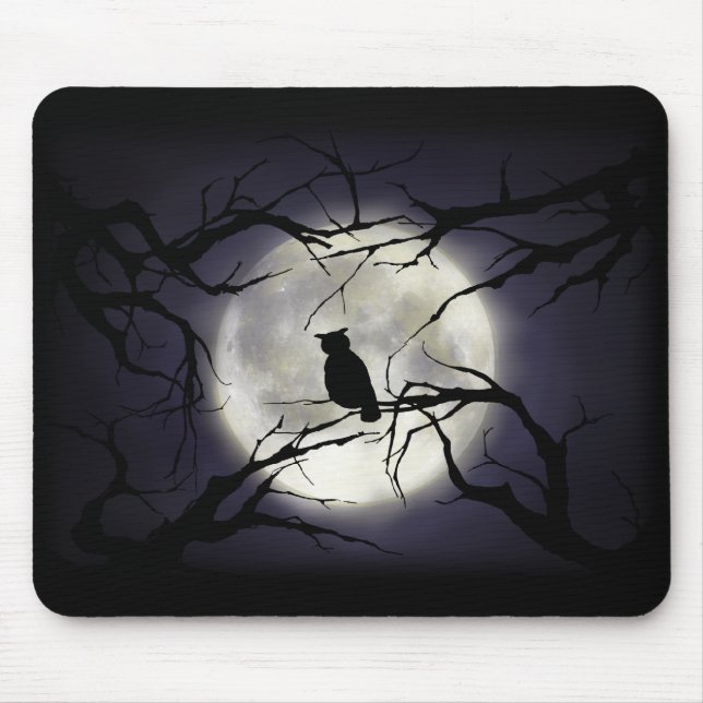 Magical Moon Owl on Branch Mousepad (Front)