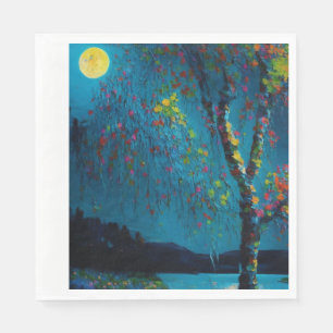 Magical Moon River Tree in oil painting style Napkins