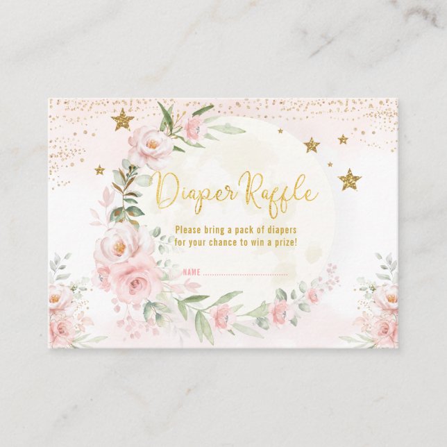Magical Moon Stars Blush Gold Floral Diaper Raffle Enclosure Card (Front)