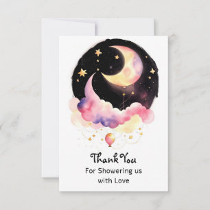 Magical Moon & Stars Watercolor Baby Girl Shower Thank You Card