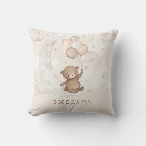 Magical Moon Teddy Bear Balloons Baby Nursery Throw Pillow