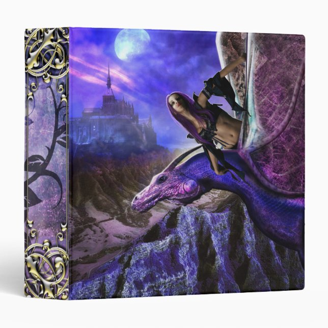 Magical Moonlight Dragon Rider Fantasy Castle Binder (Front/Spine)