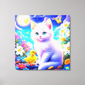 "Magical Moonlit Companions: A Whimsical Garden  Canvas Print