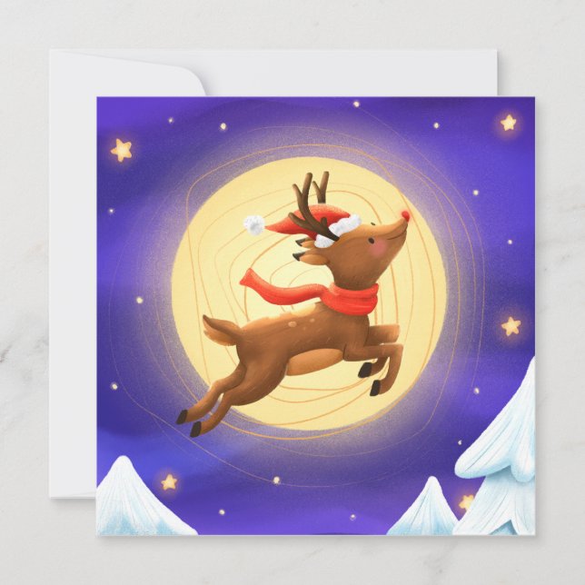 Magical Moonlit Reindeer Holiday Card (Front)