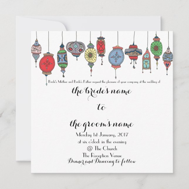 Magical Moroccan Lanterns Wedding Invitation (Front)