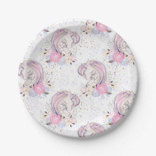 Magical Mother  Baby Unicorn Glitter Baby Shower Paper Plates