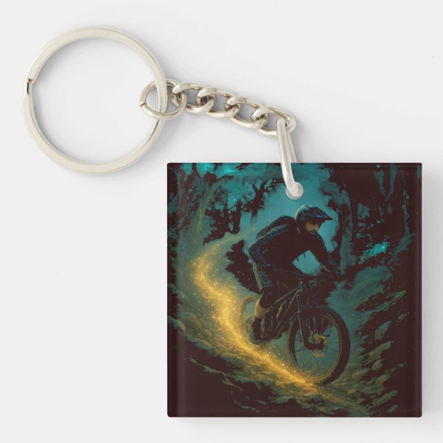 Magical Mountain Biking Adventure Trail Scene  Keychain (Front)