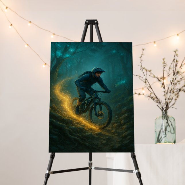 Magical Mountain Biking Forest Ride Scene Foam Board (In Situ (Stand))