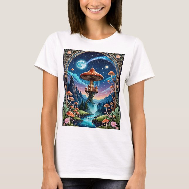 Magical Mushroom Fantasy Moonlit Forest T-Shirt (Front)