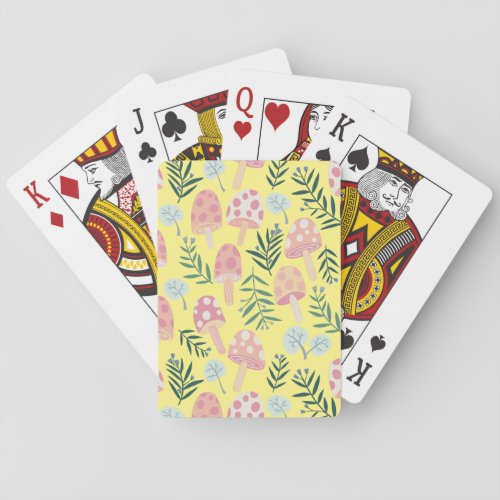 Magical Mushroom Forest Pattern Pink Green Yellow Poker Cards