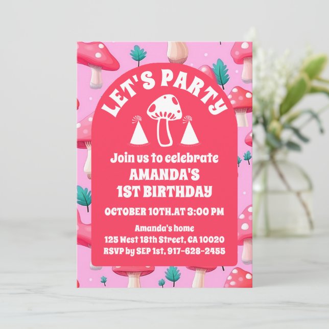 Magical Mushroom Garden Birthday Invitation (Standing Front)