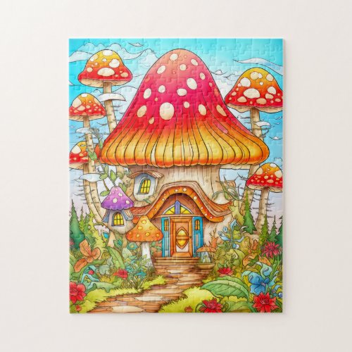 Magical Mushroom House Illustration Jigsaw Puzzle