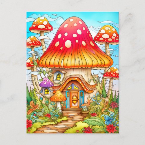 Magical Mushroom House Illustration Postcard