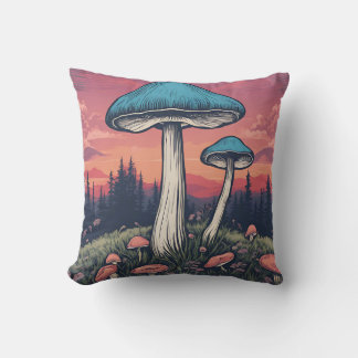 Magical Mushroom Meadow D14 Throw Pillow