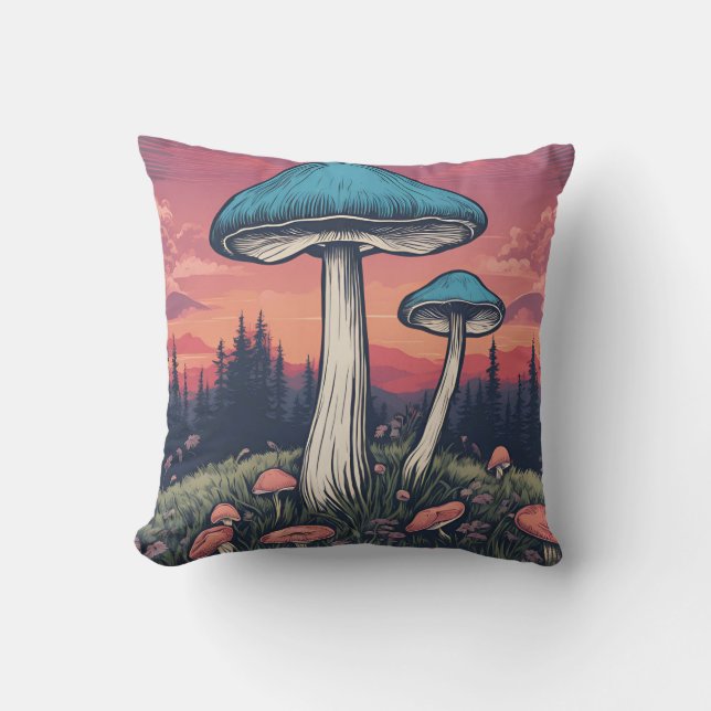 Magical Mushroom Meadow D14 Throw Pillow (Front)
