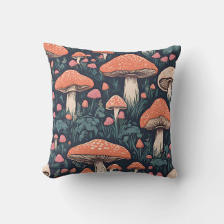 Magical Mushroom Meadow D22 Throw Pillow