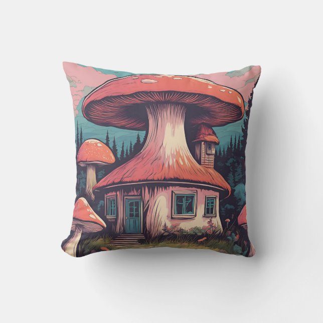 Magical Mushroom Meadow D2 Throw Pillow (Front)