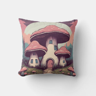 Magical Mushroom Meadow D4 Throw Pillow