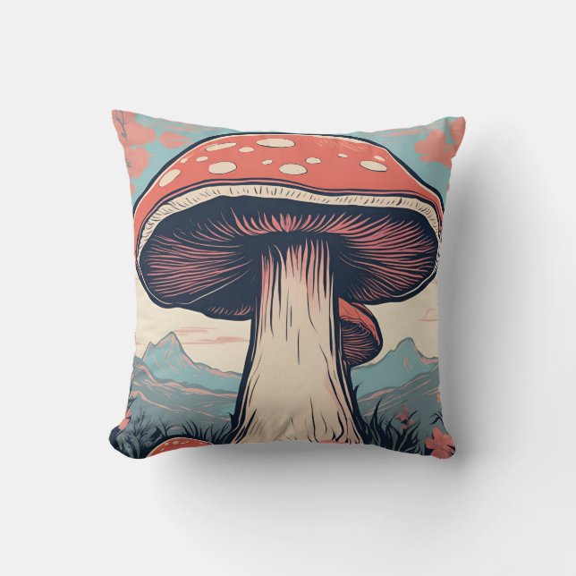 Magical Mushroom Meadow D9 Throw Pillow (Front)