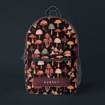 Magical Mushroom Purple Pattern Printed Backpack<br><div class="desc">This cute and modern backpack features a dark purple background mushroom pattern. Personalize it for your needs. You can find matching products at my store.</div>