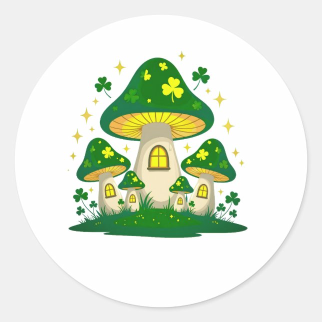 Magical Mushroom Village With Glowing Classic Round Sticker (Front)