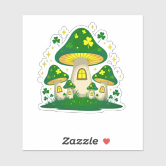 Magical Mushroom Village With Glowing Sticker