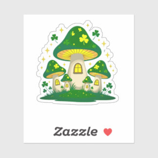 Magical Mushroom Village With Glowing Sticker