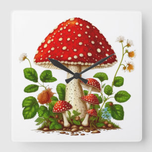 MAGICAL MUSHROOM Wall Clock, 27.3cm Square Acrylic Square Wall Clock