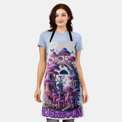 Magical Mushroom Wonderland Enchanting Fantasy Art Apron