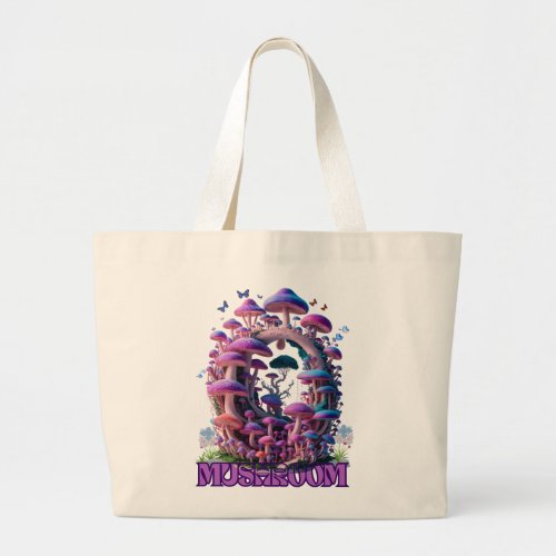 Magical Mushroom Wonderland Enchanting Fantasy Art Large Tote Bag