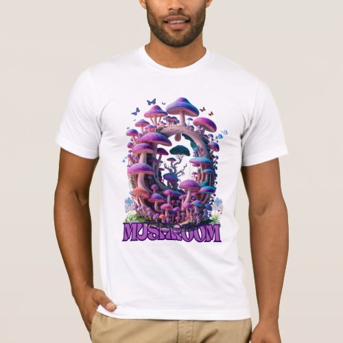 Magical Mushroom Wonderland Enchanting Fantasy Art T_Shirt