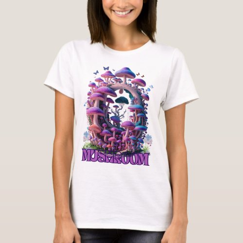 Magical Mushroom Wonderland Enchanting Fantasy Art T_Shirt