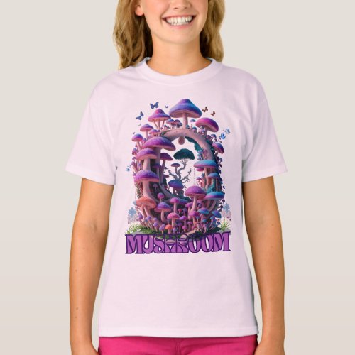 Magical Mushroom Wonderland Enchanting Fantasy Art T_Shirt
