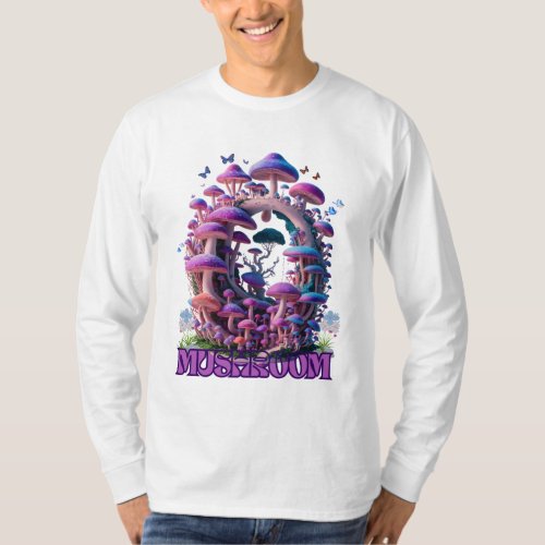 Magical Mushroom Wonderland Enchanting Fantasy Art T_Shirt