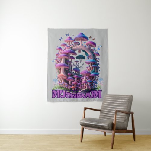 Magical Mushroom Wonderland Enchanting Fantasy Art Tapestry
