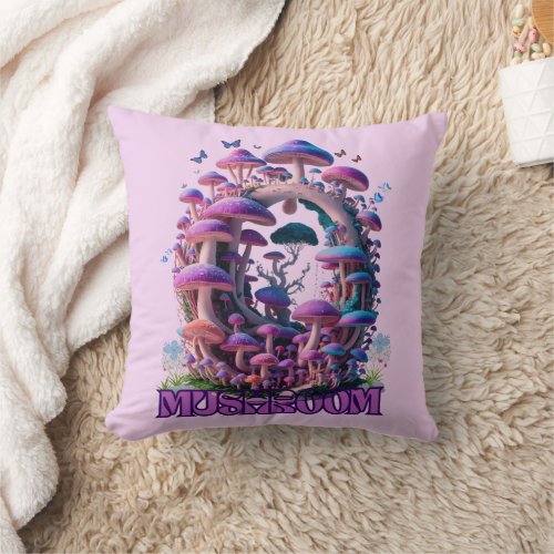 Magical Mushroom Wonderland Enchanting Fantasy Art Throw Pillow