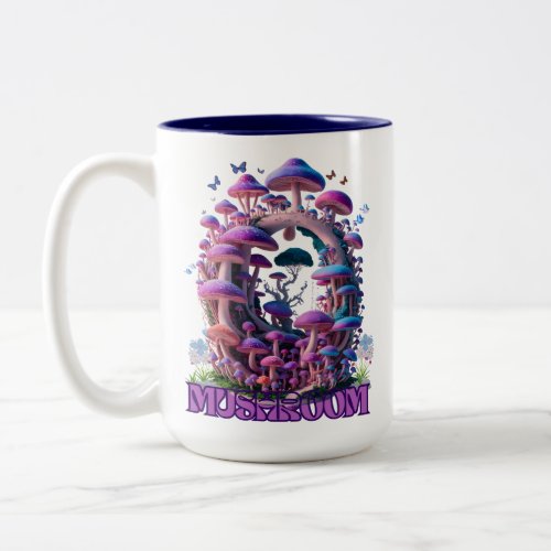 Magical Mushroom Wonderland Enchanting Fantasy Art Two_Tone Coffee Mug