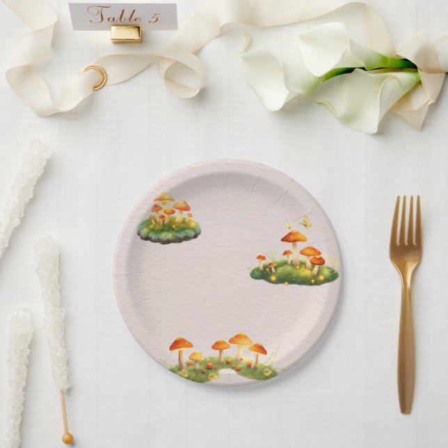 Magical Mushroom Woodland Greenery Baby Shower Paper Plates (Wedding)