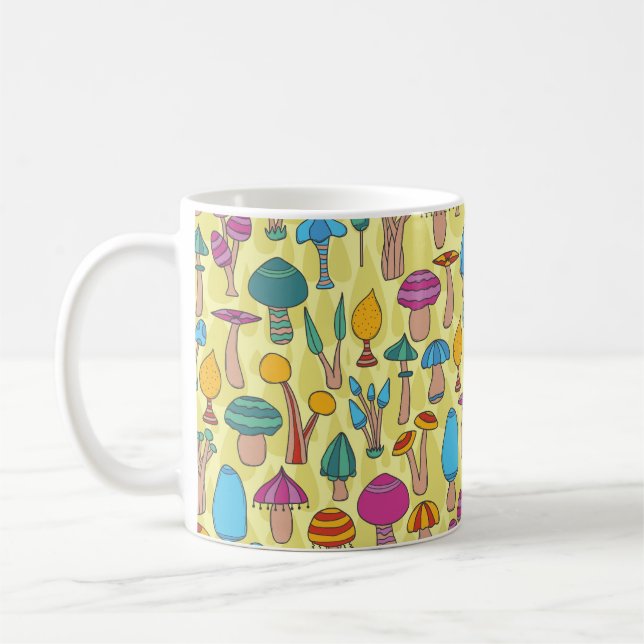 Magical Mushrooms Doodle Seamless Pattern Coffee Mug (Left)