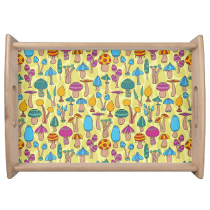 Magical Mushrooms Doodle Seamless Pattern Serving Tray