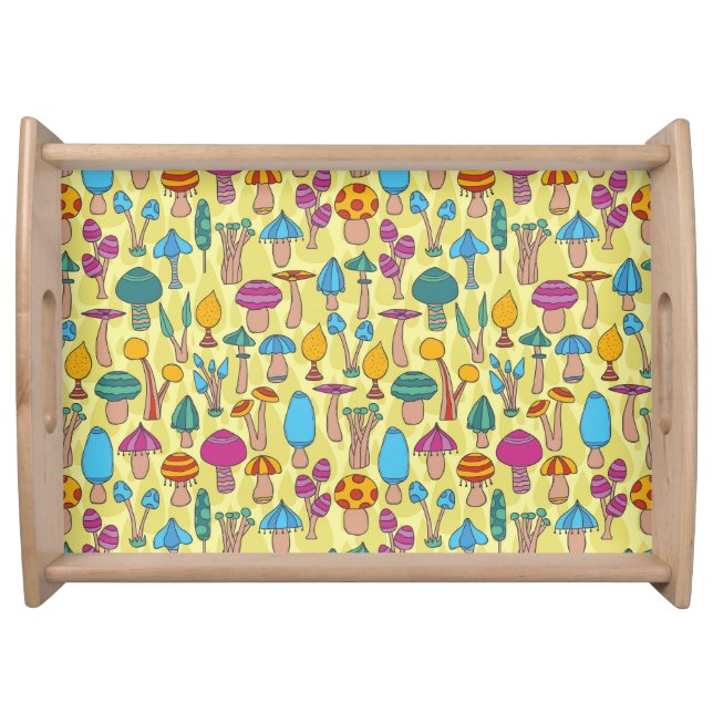 Magical Mushrooms Doodle Seamless Pattern Serving Tray (Front)