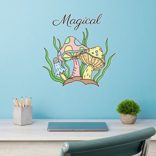 Magical Mushrooms Pastel Pink and Yellow  Wall Decal (Home Office 2)