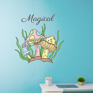 Magical Mushrooms Pastel Pink and Yellow Wall Decal