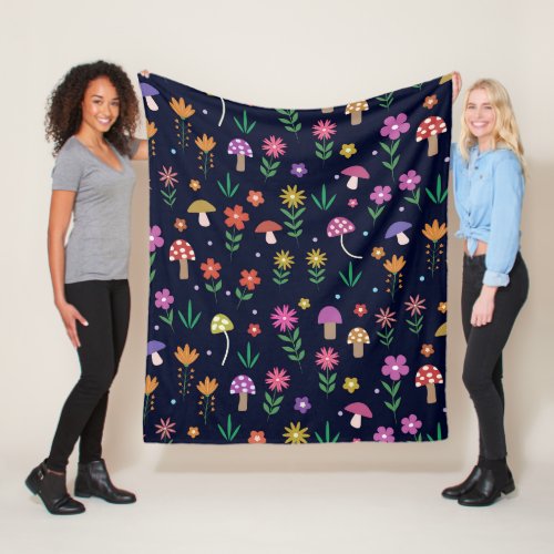 Magical Mushrooms with Whimsical Flowers Pattern  Fleece Blanket