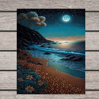 Magical Mystical Beach Scenic Illustration Poster