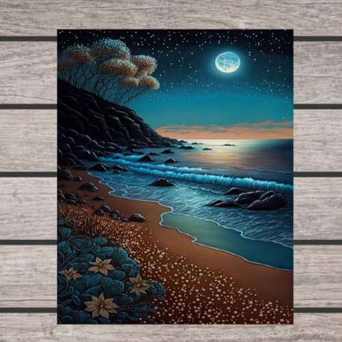 Magical Mystical Beach Scenic Illustration Poster 